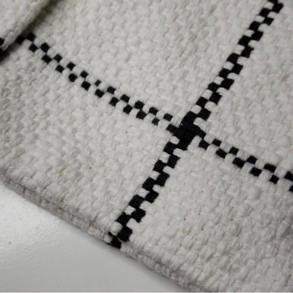 NEW ! Hearth & Hand Windowpane Woven Plaid Poms Gray/ Cream Stocking - Picture 5 of 6